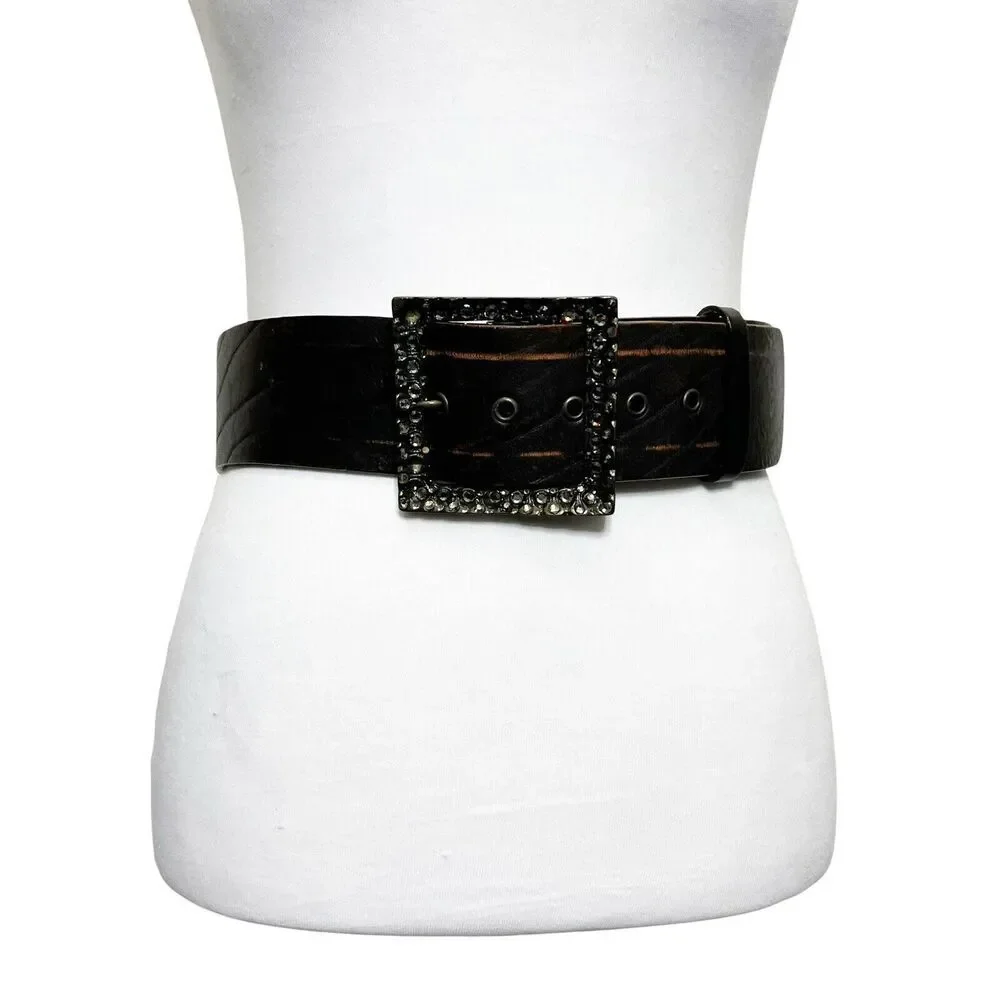 Hache Embellished Leather Western Belt Women's Size 90/105 Brown‎ Waist Thick